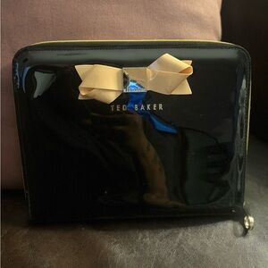 Ted Baker Black Patent Wallet with Cream Bow